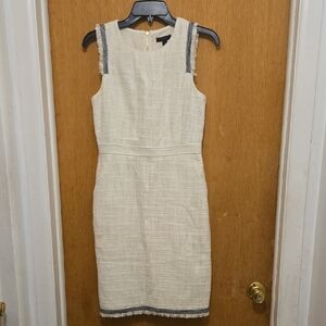J. Crew Cream and Black Textured Dress with fringe trim Size 4